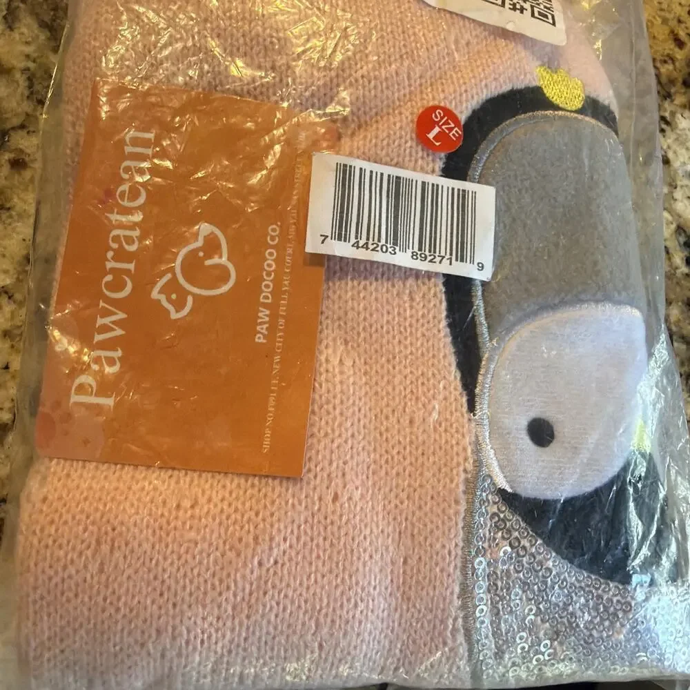 Pet pink penguine sequin knit dog sweater L